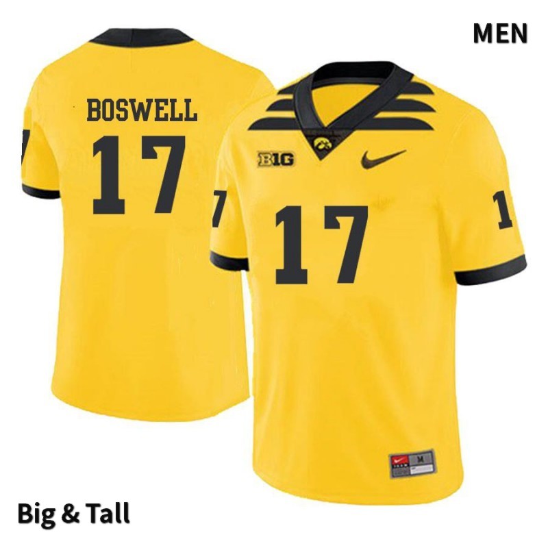 Men's Iowa Hawkeyes NCAA #17 Cedric Boswell Yellow Authentic Nike Big & Tall Alumni Stitched College Football Jersey IS34Y42UF